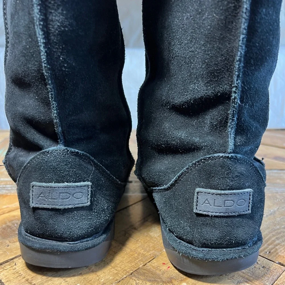 ALDO Black Suede Tall Winter Boots Women's Size 38 (7.5-8) Warm‎ Cozy Fur Lined